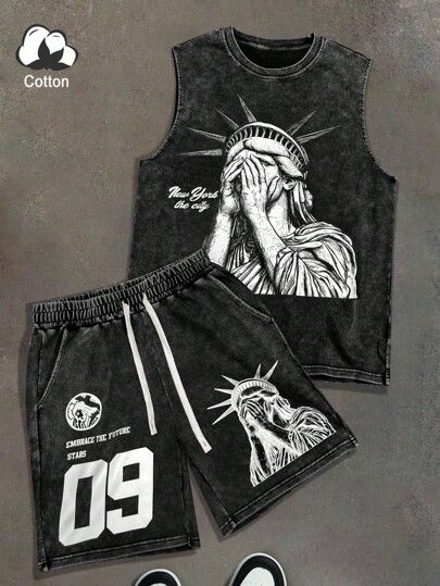 09 Graphic Tank & Shorts Set (Black)