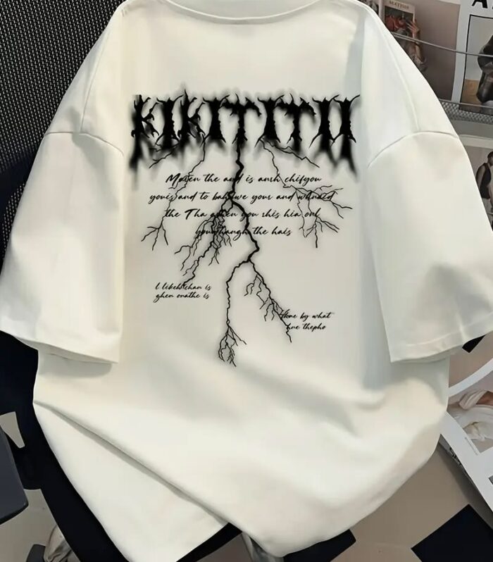Gothic Text Graphic Tee (White, Oversized)