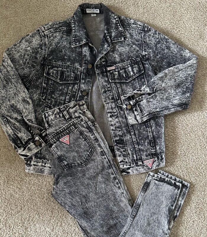 Distressed Denim Jacket & Jeans Set (Black)