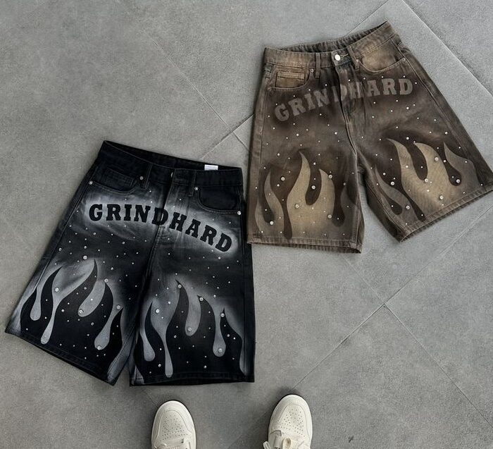 Flame Graphic Shorts (Black/Olive)