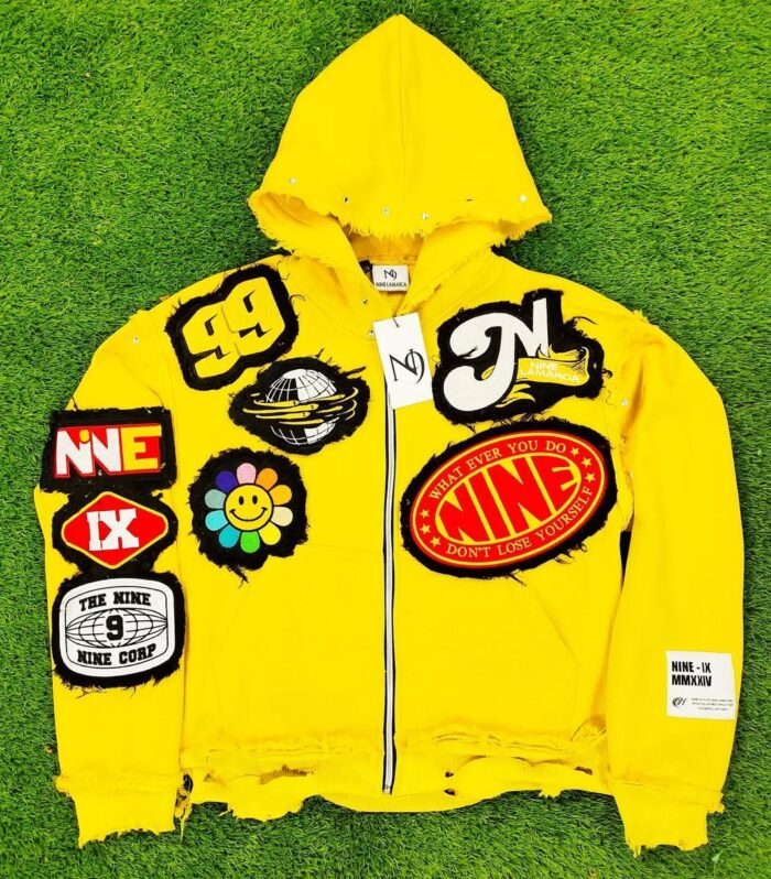 Patchwork Graphic Zip-Up Hoodie (Yellow)