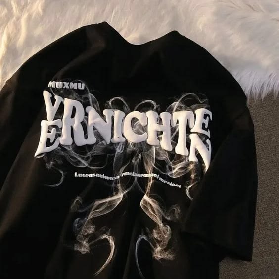 Smoke Text Graphic Tee (Black, Oversized)