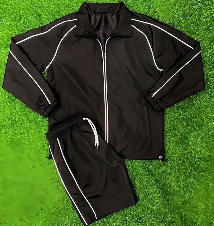 Black Windbreaker Set (White Piping)