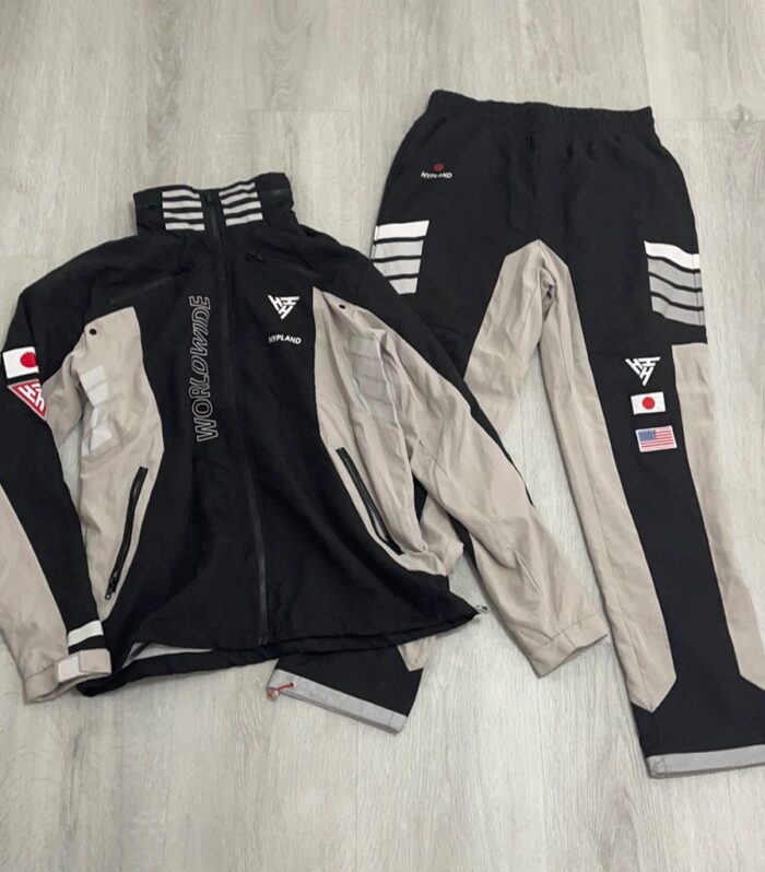 Striped Windbreaker Set (Black / White)