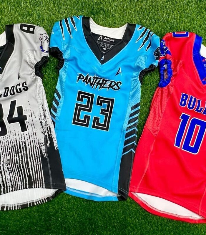 Multi-Color Football Jersey Set (White/Black, Cyan, Red)