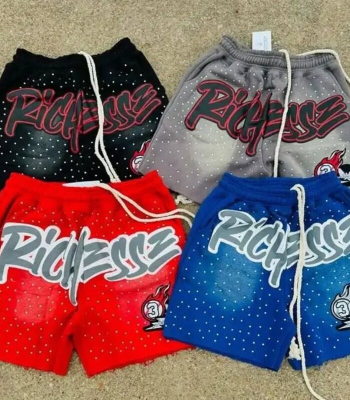 Flame Text Graphic Shorts (Red/Blue)