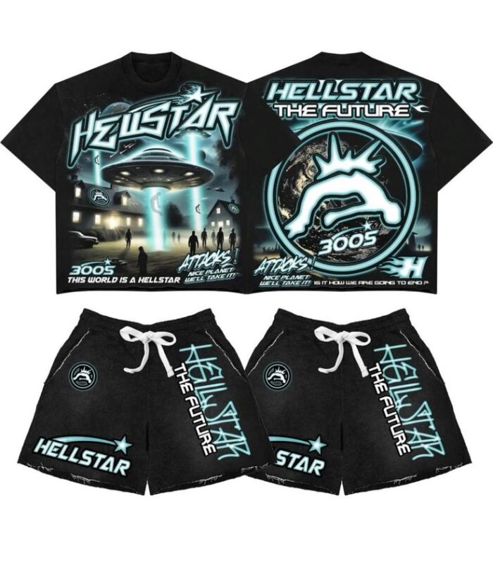 Graphic Tee & Shorts Set (White / Black, Style B)