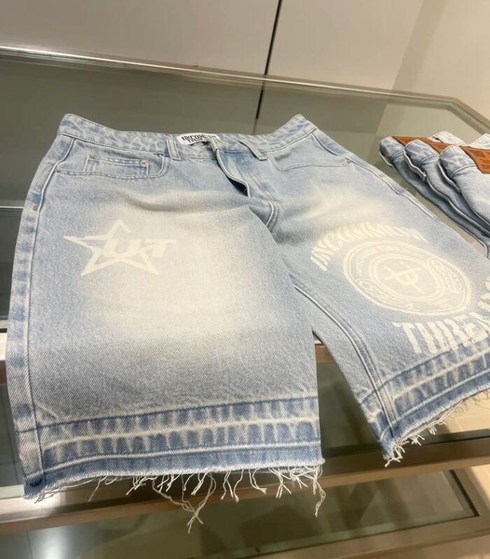Distressed Washed Denim Shorts (Light Blue, Paired Set)
