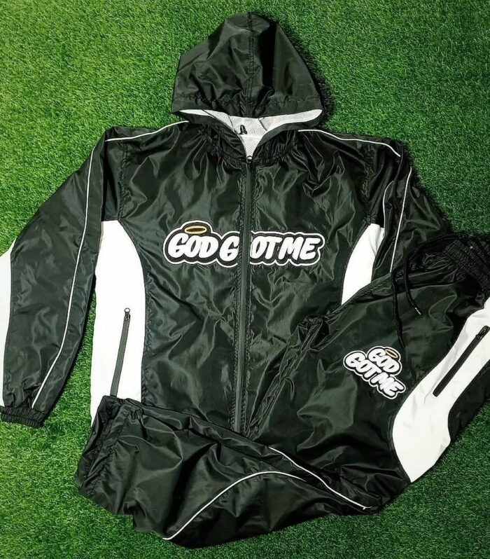 White / Green Windbreaker Set