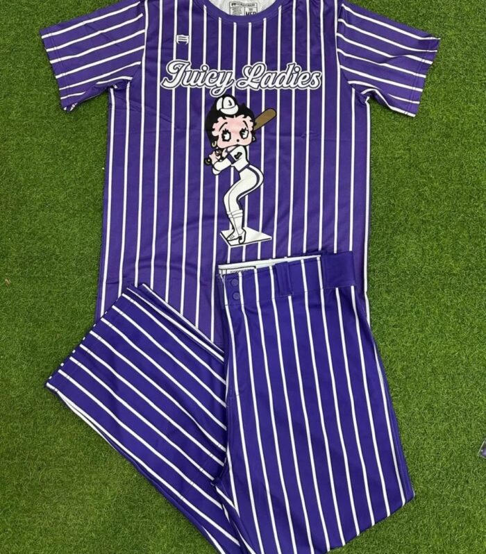Graphic Pinstripe Baseball Jersey (Purple)