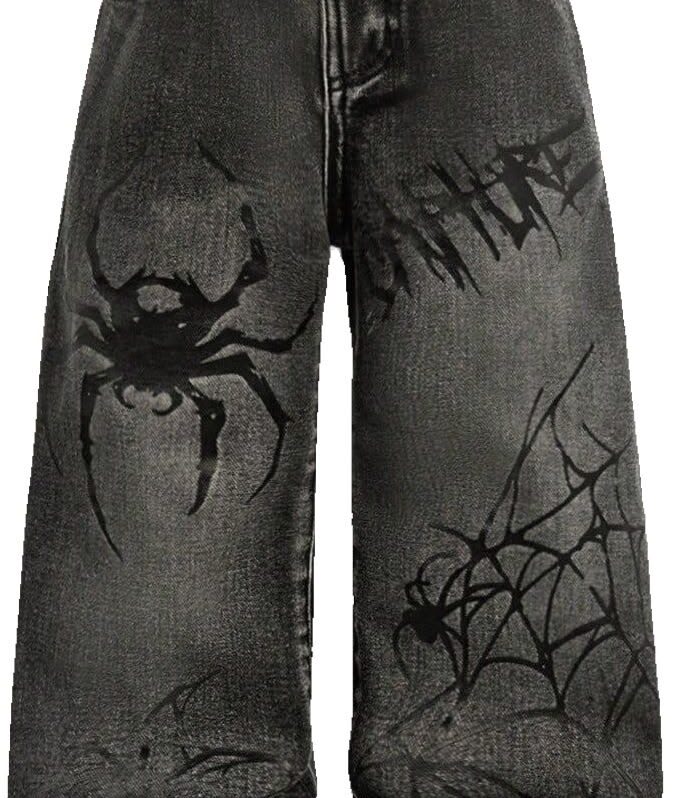 Distressed Denim Jeans (Black, Graphic)