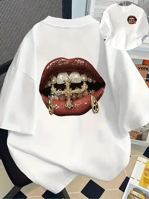 Lips Graphic Tee (White, Oversized)