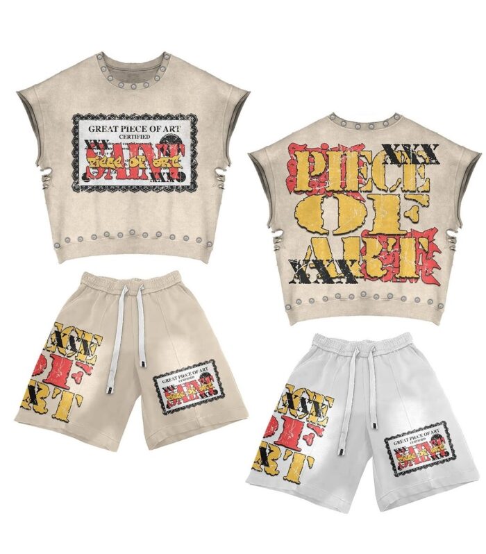 Graphic Tee & Shorts Set (Cream / White)