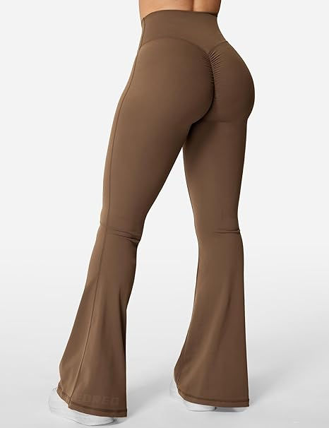 Brown Ribbed Flared Leggings
