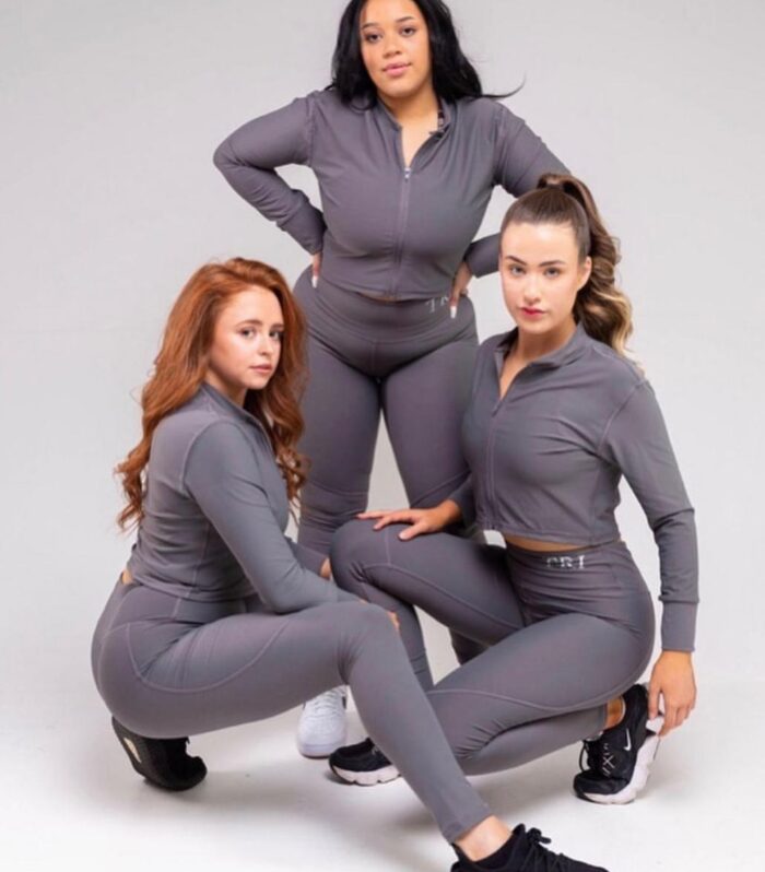 Grey Long-Sleeve Crop Top & Leggings Set