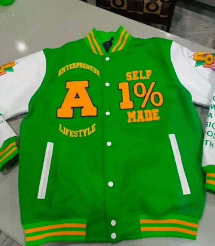 A 1% Graphic Varsity Jacket (Green / White)