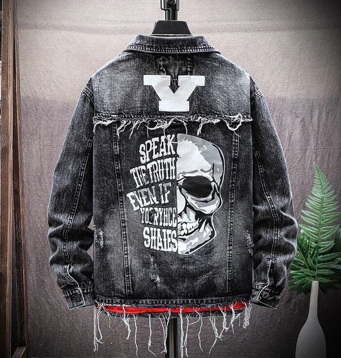 Skull Graphic Denim Jacket (Black)