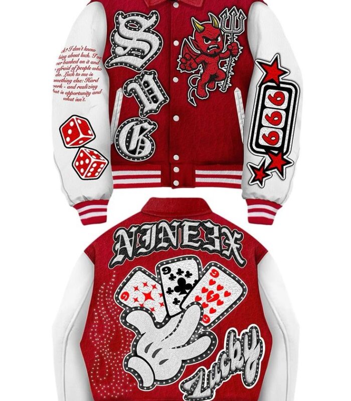 Graphic Varsity Jacket (Red / White, Two-Sided)