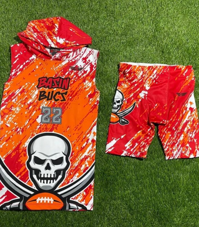 Skull Graphic Tie-Dye Flag Football Uniform (Orange / Red)