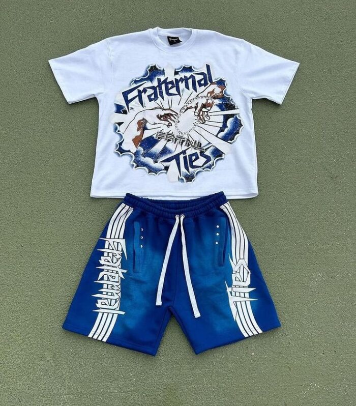 Graphic Tee & Shorts Set (Blue / Olive)