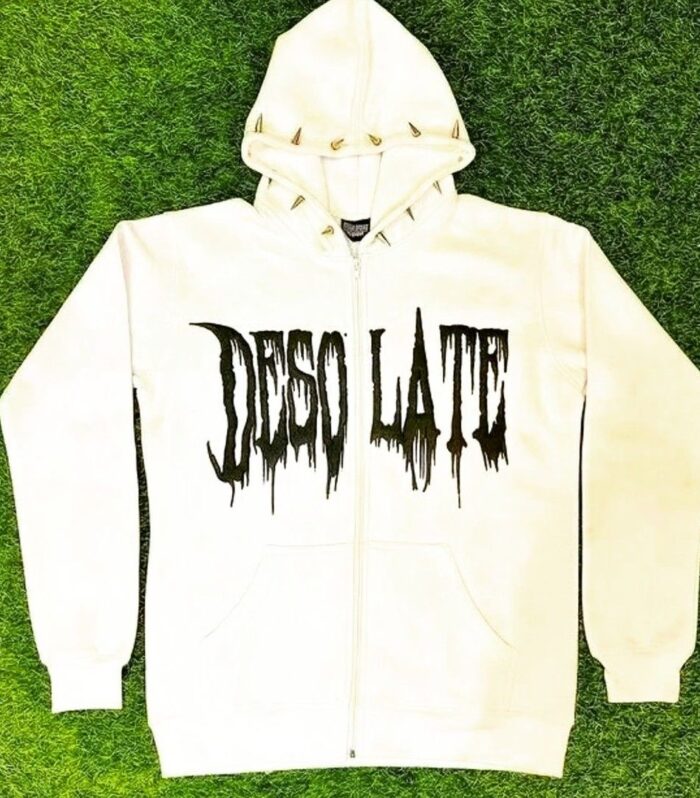 Desolate Graphic Zip-Up Hoodie (Cream)