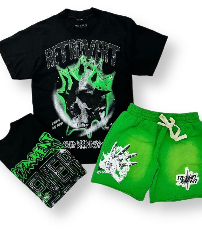 Graphic Tee & Shorts Set (Black / Green)