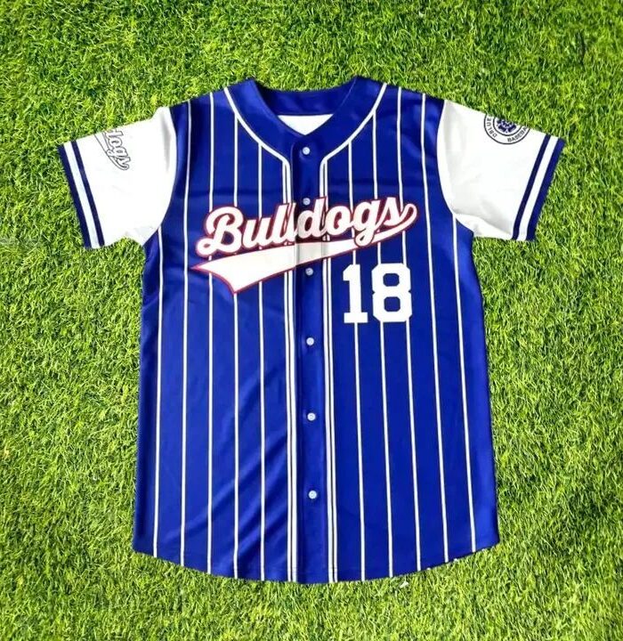 Bulldogs Pinstripe Baseball Jersey (Purple, #18)