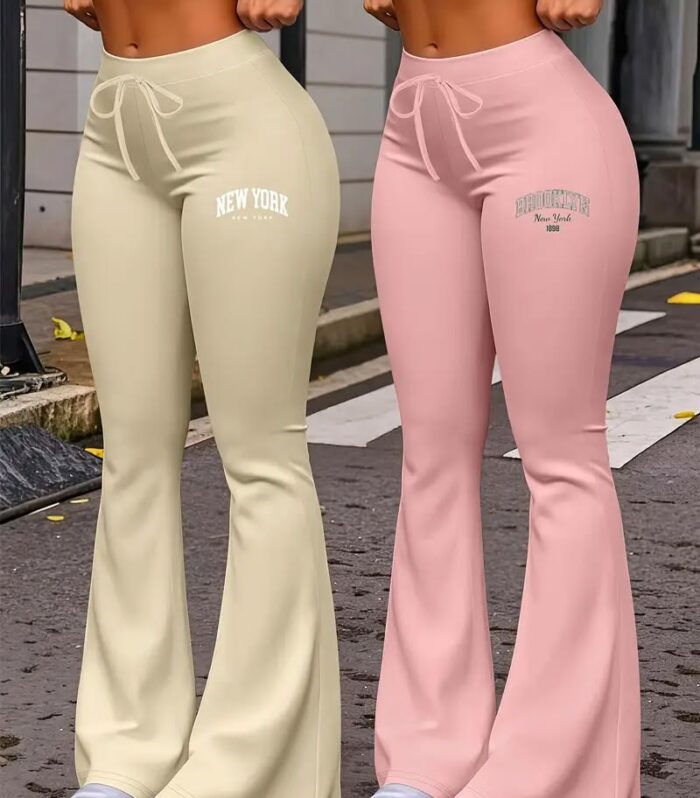 Pink & Tan Wide-Leg Flare Pants (Duo Pack)