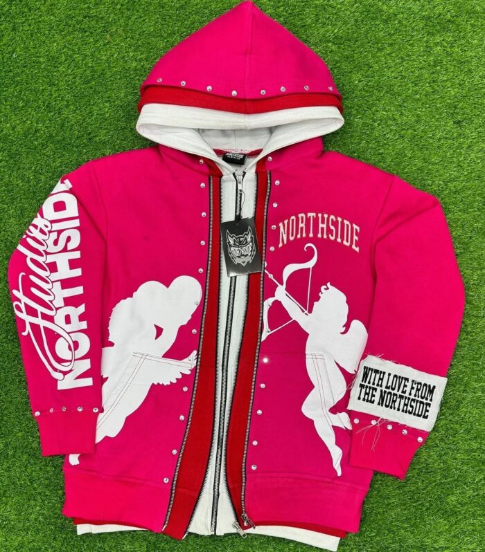 Angel Wing Graphic Zip-Up Hoodie (Pink)