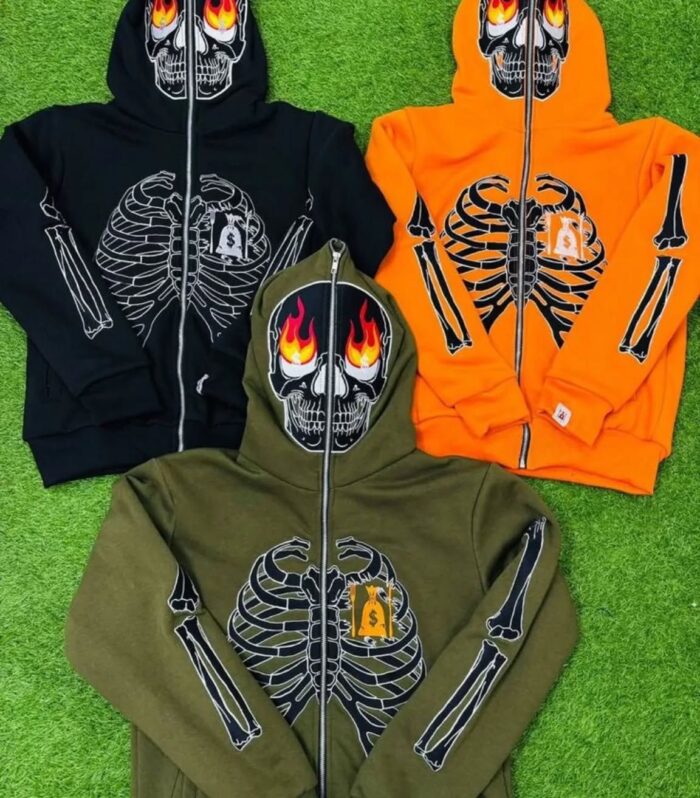 Skull Graphic Hoodie (Black / Olive)