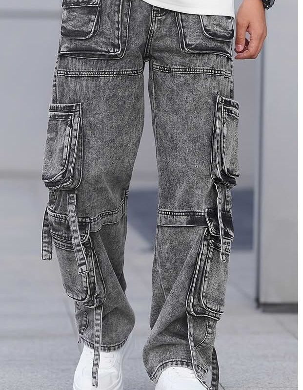 Denim Cargo Pants (Grey)