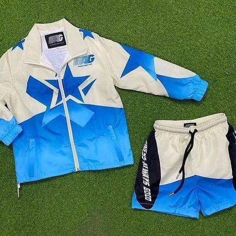 Blue / White Windbreaker Jacket & Shorts Set